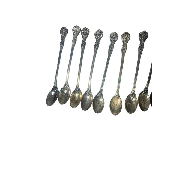 Vintage F.B. Rogers French Rose Iced Tea Spoons Silverplate Tarnished -Set Of 12 - Picture 4 of 8